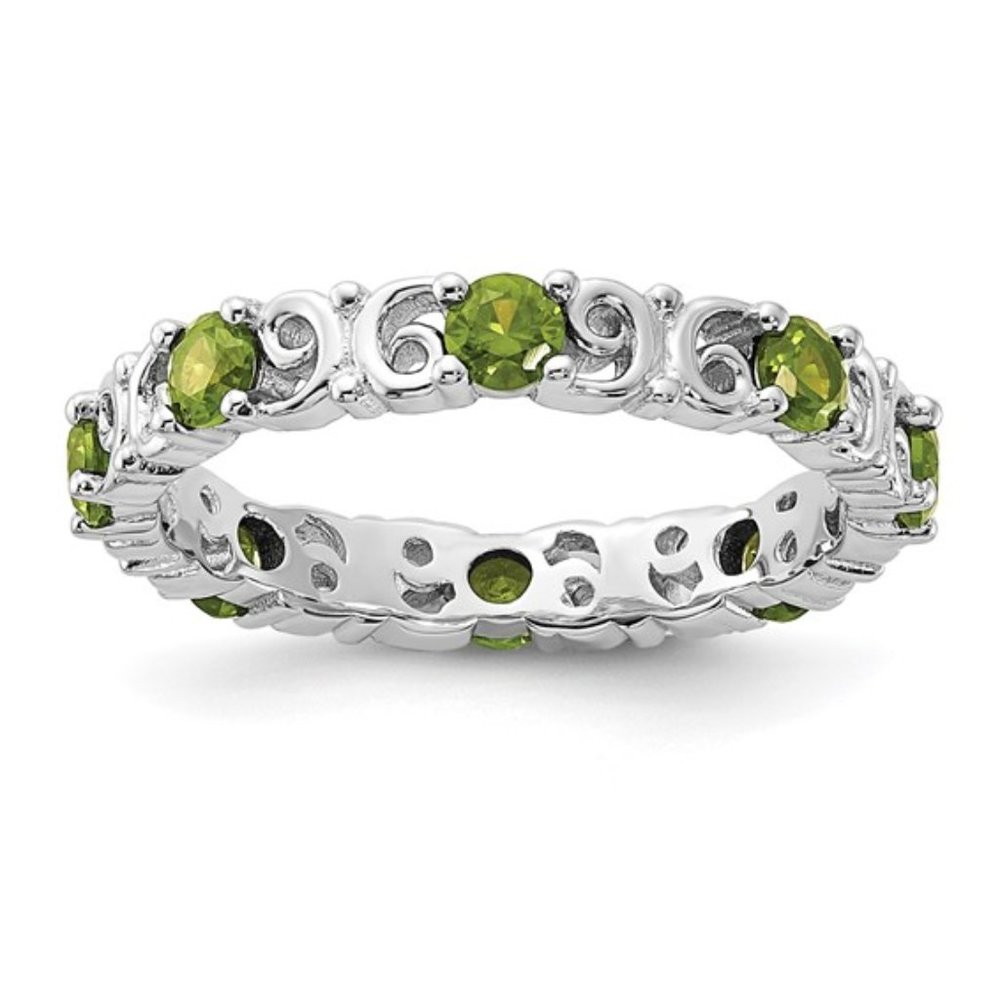 Sterling Silver Stackable Peridot Ring, August birthstone / 15th Anniversary gem